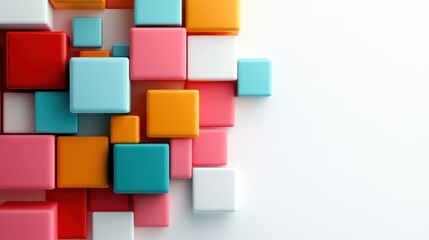 Aufkleber - This artwork captures an intricate pattern of vividly colored cubes blended with minimalist elements, presenting a captivating visual balance on a bright surface.