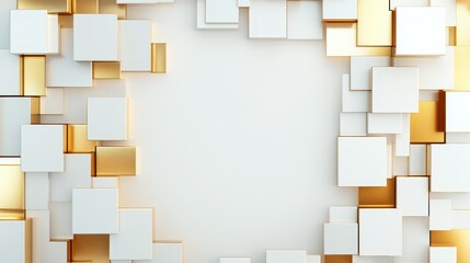 Aufkleber - An abstract composition of overlapping squares in white and gold, arranged in a modern and geometric pattern, creating a stylish and elegant background texture.