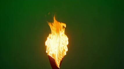 Poster - Bright torch flames flickering intensely against vivid green backdrop, generating dynamic visual effect for professional video production and compositing needs