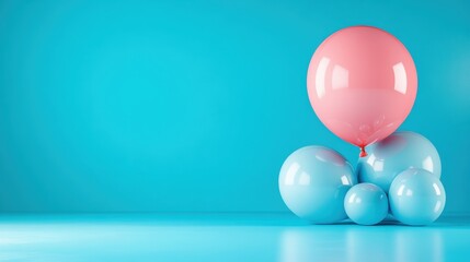 Aufkleber - A single bright pink balloon contrasting against a serene blue background, creating a visually striking composition with reflections of ambient light.
