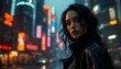 © RIDEC - Stunning Woman in City Night Lights Leather Jacket
