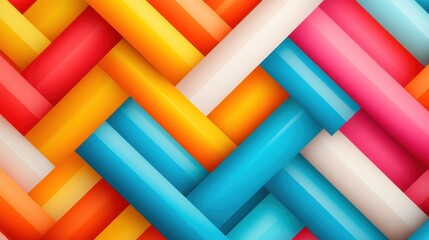 Poster - An intricate abstract pattern with interwoven lines in vibrant orange, blue, and white hues, offering a bold geometric design that symbolizes connectivity and unity.
