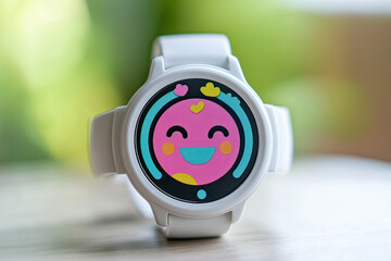 Wall Mural - a smartwatch with a happy face, counting steps and clapping