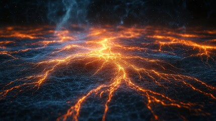 Wall Mural - fiery glowing landscape with cosmic background