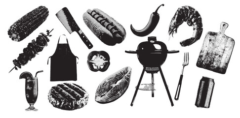Poster - Abstract halftone grunge summer barbeque design elements