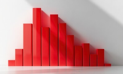 Poster - Red Bar Graph on White Background Representing Statistical Data and Business Growth Analysis in Modern Office Environment with Shadows and Light Play