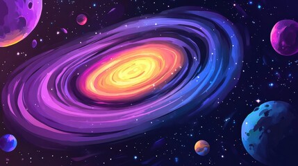 Aufkleber - Colorful galaxy with vibrant swirling nebula and glowing planets in deep space. Generative AI