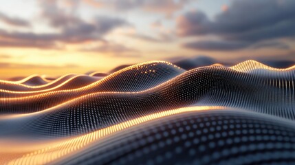 Poster - Abstract Digital Landscape at Sunset Golden Hues and Data Visualization