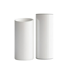 Poster - The image shows two simple, white cylindrical containers against a plain white backdrop, ideal for product mockups.