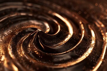 Poster - Luxurious chocolate cream swirling, creating smooth, shiny texture with golden highlights, perfect for food and beverage advertisements