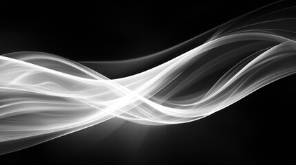 Wall Mural - Luminous Flowing Lines: Abstract Grayscale Design