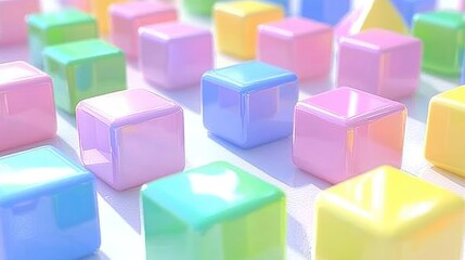 Canvas Print - playful arrangement of glossy pastel cubes reflecting light