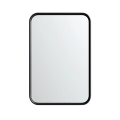 Poster - A contemporary rectangular mirror with a sleek black frame is mounted on a white wall.