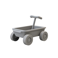 Aufkleber - A simple grey plastic toy wagon with four wheels and a handle is shown against a white background.