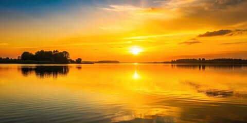 Wall Mural - Sunset with yellow gradient sky over a peaceful lake, nature, sunset,  nature