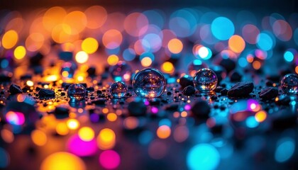 Fototapete - Abstract close-up of prismatic light reflections on a dark surface