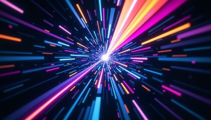 Fototapete - Abstract geometric prisms reflecting vibrant light on a dark background