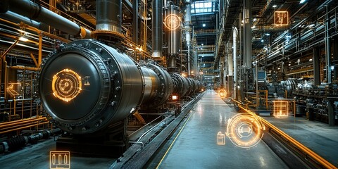 Poster - Advanced industrial facility with futuristic technology in operation at a processing plant