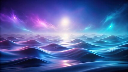 Sticker - Softly glowing wave forms in shades of blue and purple float on a misty background, evoking an otherworldly ambiance, subtle glow, dreamy atmosphere