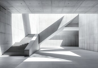 Poster - A Stunning View of Minimalist Concrete Architecture Featuring Geometric Shapes, Textured Surfaces, and Dramatic Light Play in a Modern Interior Space