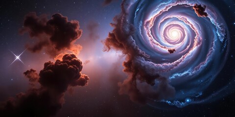 Wall Mural - A breathtaking nebula with swirling clouds of gas and dust set against the backdrop of a stunning spiral galaxy, galactic spiral, astronomy