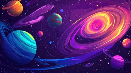 Aufkleber - Colorful galaxy swirling with vibrant nebula and luminous celestial bodies in a cosmic expanse. Generative AI