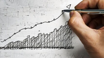 Poster - Hand Drawing Growth Chart with Pen Illustrating Business Progress, Success, and Upward Trends in Financial Graphs.