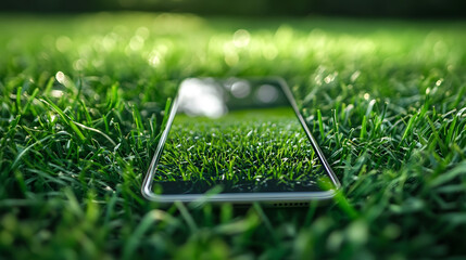 Wall Mural - illustration of bending grass field with smartphone isolated