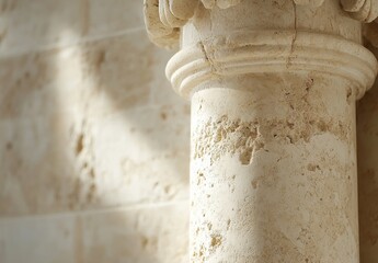 Poster - Close-Up of a Textured Stone Column in Soft Natural Light Highlighting Ancient Architectural Details and Unique Surfaces for Design or Educational Use