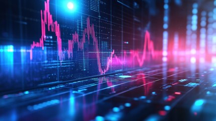Poster - Computer screen displaying stock market chart with financial data and graphs for analysis