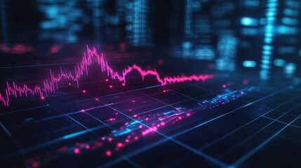 Poster - Digital graph displaying data trends with red and blue light elements on a dark background