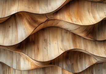 Poster - Elegant and Textured Wooden Surface with Flowing Waves and Natural Grain Patterns in a Warm Color Palette Demonstrating Artistic Craftsmanship and Modern Design Aesthetic