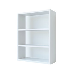 Poster - An empty white three-shelf bookcase is shown against a white wall in a minimalist setting.