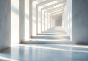 Poster - Ethereal Interior Space with Geometric Shapes and Soft Light Creating a Calm Ambiance Ideal for Modern Design and Minimalist Aesthetic Applications in Various Projects