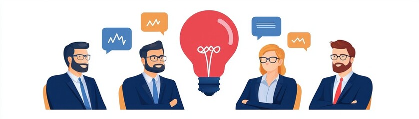 Poster - Business professionals collaborating in a creative brainstorming session modern office digital illustration collaborative environment engaging viewpoint