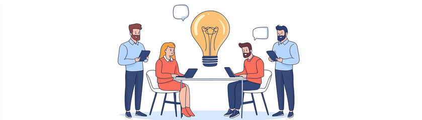 Poster - Innovative creative team planning an app office environment graphic design meeting collaborative workspace brainstorming ideas