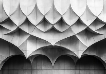 Poster - Intricate Architectural Detail Showing Unique Patterns and Shapes in Concrete Facade of a Modern Building, Featuring a Play of Light and Shadows