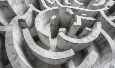 Poster - Intricate White Labyrinth Structure with Abstract Patterns and Crisp Edges Captured from an Aerial Perspective in a Modern Architectural Design