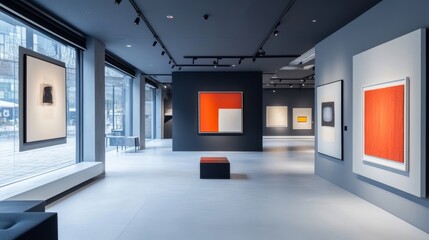 Poster - Modern Gallery Interior with Abstract Art Display