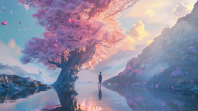 Transform a whimsical psychological concept into a mesmerizing CG 3D rendering Envision a surreal landscape where colorful emotions take physical form, blending dreamlike imagery with thought-provokin