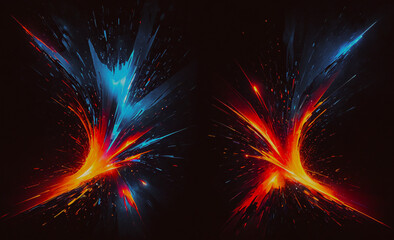 Poster - Two images of fire with blue and red colors. The blue color is on the left and the red color is on the right