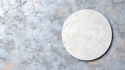 Poster - Textured gray wall with a blank white circular surface for art, design, or creative display concepts and applications