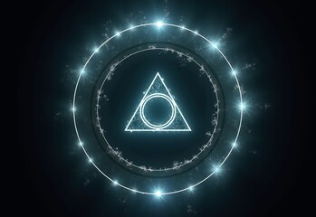 Poster - Black Hole Logo: Glowing Pyramid Circles, Inner Circle, High Quality, Mysterious, Abstract, Geometric Design, Minimalist, Cosmic