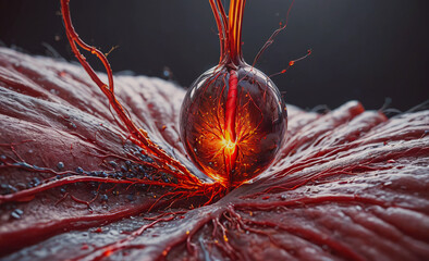 A red and orange blob with a hole in the middle. The blob is surrounded by red and orange splatters