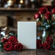 © emzee - Romantic Mockup with Red Roses and Blank Card for Valentine's Day or Special Occasion