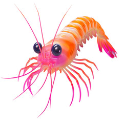 Aufkleber - A stylized 3D rendered image depicts a cartoon shrimp with bright pink and orange coloring.
