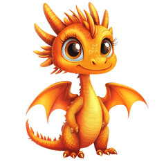 Aufkleber - A digitally rendered image depicts a charming orange baby dragon with large eyes and outstretched wings against a white background.
