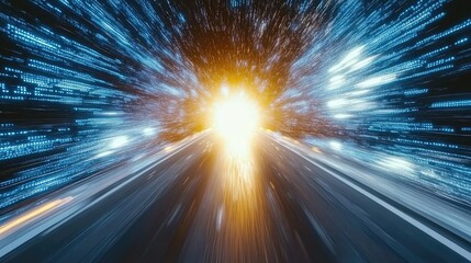 data highway, futuristic road, digital speed, bright light, technology, abstract background, website