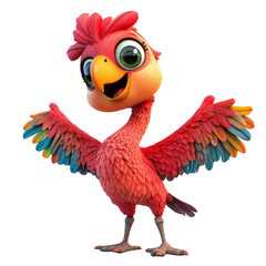 Aufkleber - A happy cartoon scarlet macaw parrot stands with its wings outstretched against a white background.