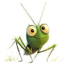 Aufkleber - A digitally painted cartoon grasshopper with a cheerful expression stands in the grass.